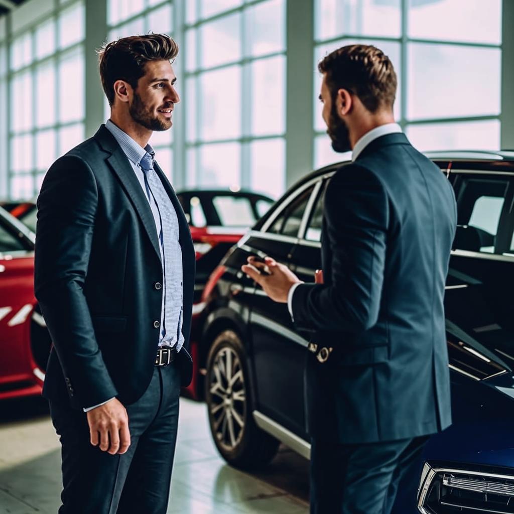 Conseiller automobile avec un client